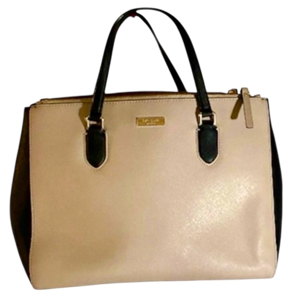 Kate Spade Leighann Saffiano Leather Satchel Almond Black